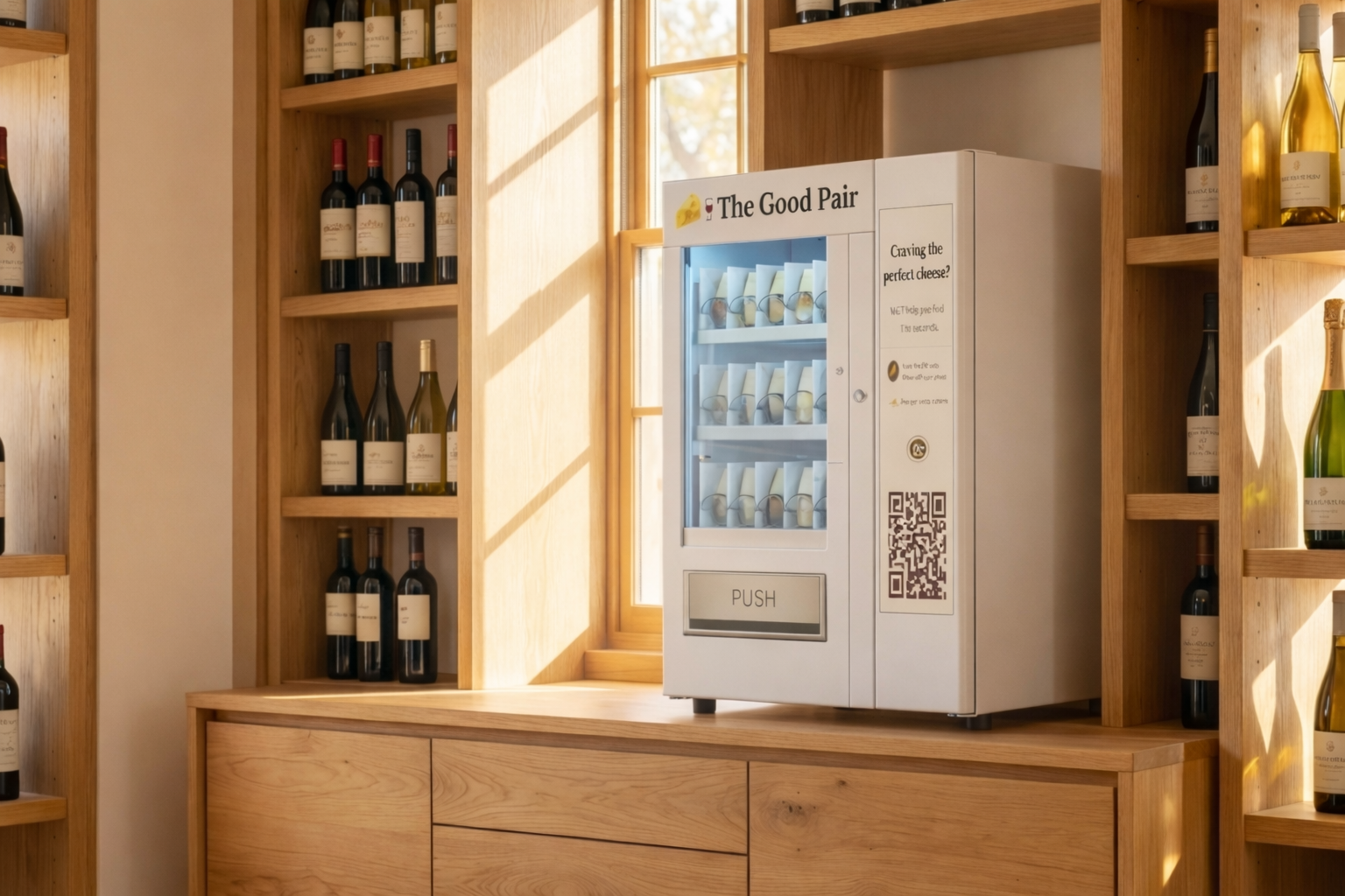 The Good Pair cheese kiosk in a wine bar